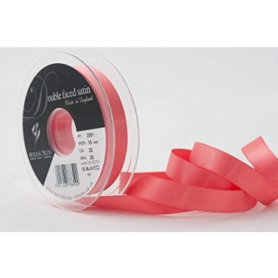 Image of Berisfords Satin Ribbon, Coral, 15 mm,Packaging design may vary
