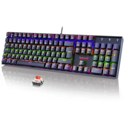 Image of Redragon Mechanical Gaming Keyboard, LED Rainbow Backlit 104 Keys Wired Keyboard with Red Switches, Durable ABS Keycaps/Anti Ghosting Keys/Metal Case for PC/Mac UK Layout