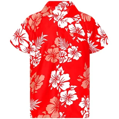 Image of King Kameha Floral Vibes Mono Hibiscus Print Hawaii Colorful Stylish Shirt Standard Fit, Hibiscus, Red White, XL