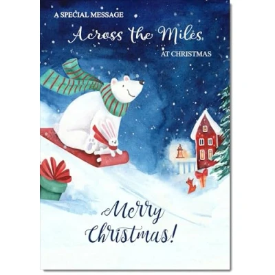 Image of doodlecards Across The Miles Christmas Card Bear on Sled Medium Size with Plain Envelope
