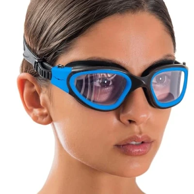 Image of AqtivAqua Swimming Goggles Adult and Kids 6 14 Men Women Swim Childrens Boys Girls DX C (Clear Lenses Blue/Black Frame)