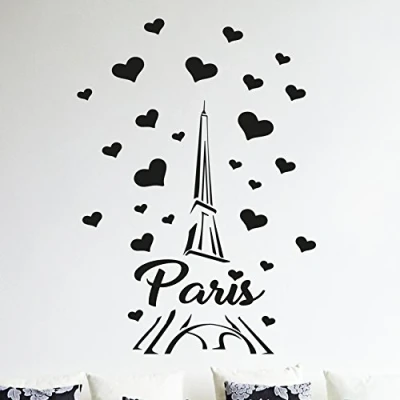 Image of Paris France Eiffel Tower Love Wall Art Decal Decor Vinyl Sticker Mural Wall4Stickers