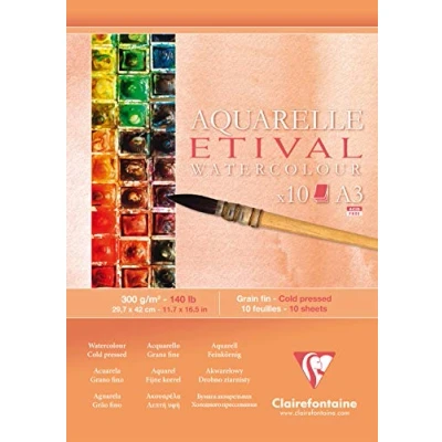 Image of Clairefontaine Ref 96306C Etival Cold Pressed Economical Glued Watercolour Painting &amp; Drawing Pad (10 Sheets of Paper) A3 (42 x 29.7cm) 300gsm Cellulose Art Paper