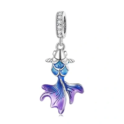 Image of YaShuo Jewellery Turtle Charm Bead Original Sterling Silver Charms Sea Tortoise Animal for Pandora Bracelets (Blue Fish), (S3696)