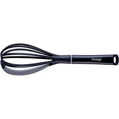 Image of Prestige 2 in 1 Balloon Whisk Hand Held Plastic with Non Scratch Silicone Edges, Heat Resistant Kitchen Utensils to Protect Stick Cookware, 37cm, Black &amp; Grey