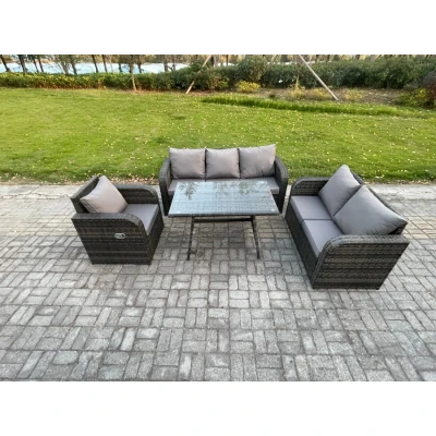Image of Outdoor Rattan Garden Furniture Set 7 Seater Patio Lounge Sofa with Dining Table Dark Grey Mixed Fimous