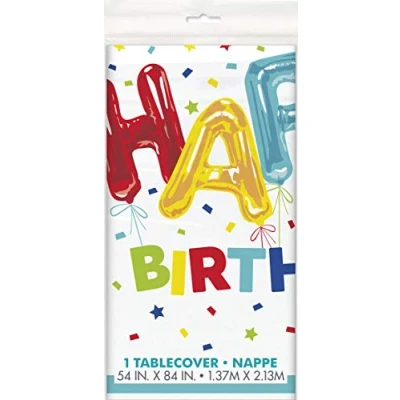 Image of Happy Balloon Birthday Rectangular Plastic Table Cover (137cm x 213cm) Perfect for Your Unique Celebration 1 Pc