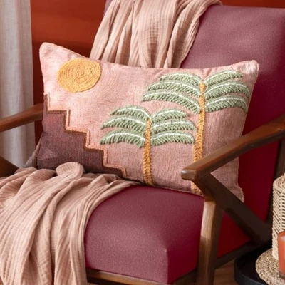 Image of furn. Moloko Embroidered Feather Rich Cushion Pink Cotton Size 40 cm x 60