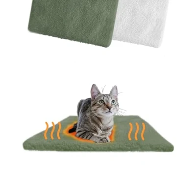 Image of PiuPet® Self Heating Blanket for cats I 60x45cm Cat mat without electricity blankets indoor anti stress Pet Heated Bed (Green)