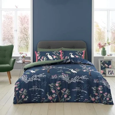 Image of GC GAVENO CAVAILIA Botanical Double Duvet Cover Cosy Birds Bedding Set Breathable Polycotton Quilt Bed With Matching Pillow Cases Washable Comforter Cover, Multi
