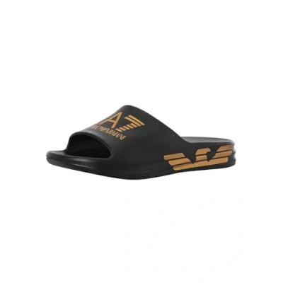 Image of EA7 Emporio Armani Crusher Distance Slide Pool slides, Men&#039;s, Size: 9, Black/gold Synthetics