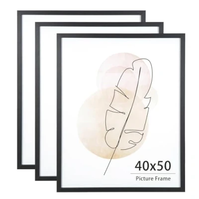 Image of KAIWIN 40x50 Picture Frame Black Set of 3, Wooden Poster Frame, Frames for Wall Mounting Display Home, Office,Gallery,Holiday with Photos, Posters, Puzzles