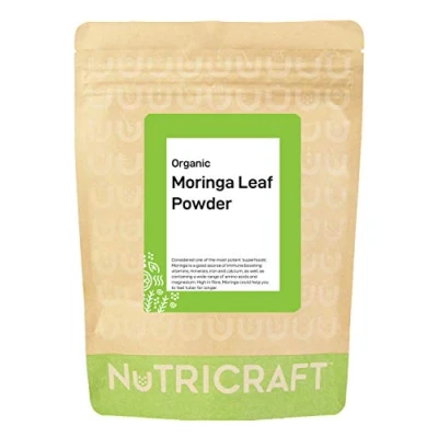 Image of Nutricraft Organic Moringa Powder 500g, 100% Pure Superfood, High in Antioxidants, Vitamins, Minerals, and Fibre, for Smoothies Savory Dishes Vegan, Gluten Free, Raw Diet Friendly