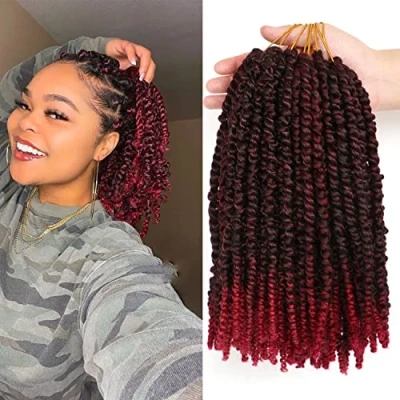 Image of AuHeiAmeri 8Packs/Lot Pretwisted Passion Twist Crochet Hair Prelooped Curly Extensions for Black Women Wate Wave Braids (10 Inch (Pack of 8), 1B/bug)