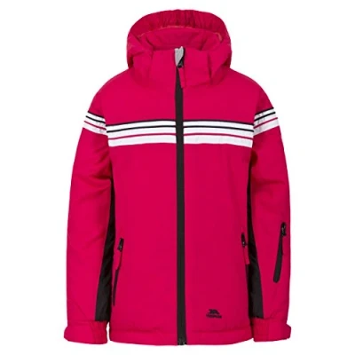 Image of Trespass Priorwood, Raspberry, 5/6, Warm Padded Waterproof Ski Jacket with removable Hood, Snow Catcher &amp; Pass Pocket Kids Unisex, Age 5 6, Pink