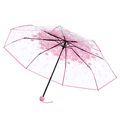 Image of fuc Umbrella Kids Clear Dome Folding Boys and Girls Travel Telescopic Stick Windproof Strong Transparent Lightweight (Pink, One Size)