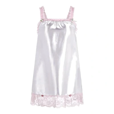 Image of Satini Lingerie Satin Sissy Babydoll Ruffles Frilly Lace Slip Nightwear (White, XXL)