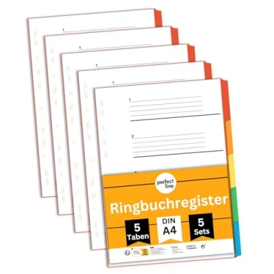 Image of perfect line File dividers A4, Folder for Lever Arch Files, 5 Piece, Set of 5, Cardboard, Made in Germany