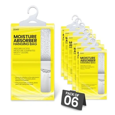 Image of Wardrobe Dehumidifier Hanging Bags Proper Mould Remover, Damp &amp; Moisture Absorber (6), Yellow