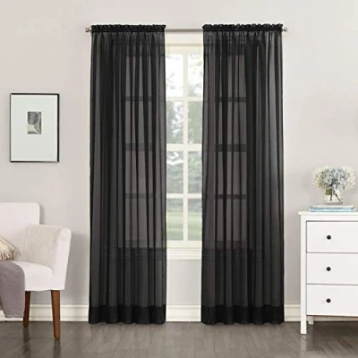 Image of Megachest a pair of slot top voile curtains (Black, 56&quot; wideX90 drop 2 Panels)