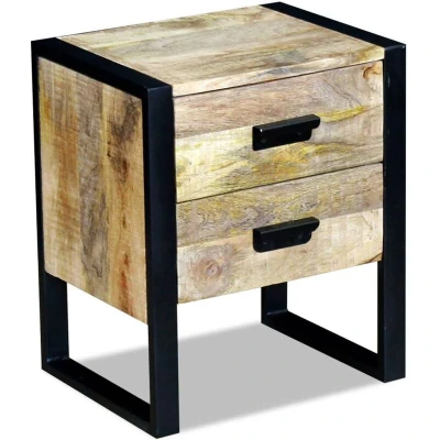 Image of vidaXL Side Table with 2 Drawers Solid Mango Wood 43x33x51 cm