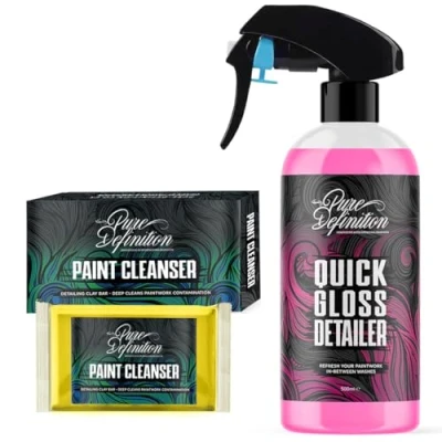 Image of Pure Definition Car Clay Bar Detailing Kit, 100g Medium Grade Block and Detail Lube Spray Amazing Paintwork Finish Cleaning (500ml + Clay)