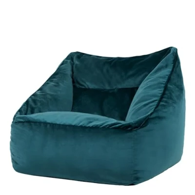 Image of icon Natalia Velvet Lounge Chair Bean Bag, Teal Green, Giant Bag Chair, Large Bags for Adult with Filling Included, Accent Living Room Furniture