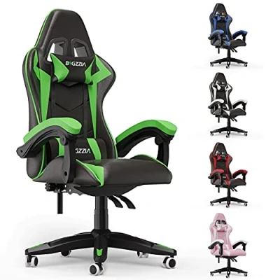 Image of bigzzia Gaming Chair Office Desk Swivel Heavy Duty Ergonomic Design with Cushion and Reclining Back Support