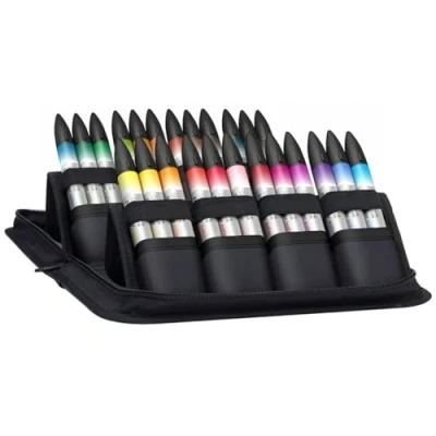 Image of Winsor &amp; Newton ProMarker Watercolour Marker, Basic Collection, 2 Tips: Brush and Fine Tip, Lightfast, Highly Pigmented Colours in Marker for Calligraphy, Drawings, 24 Set,Multi