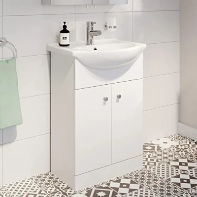 Image of AURORA Bathroom Basin Sink Vanity Unit Single Tap Hole Floor Standing 550mm Matte White