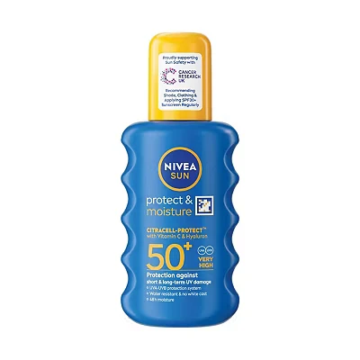 Image of NIVEA Sun Protect &amp; Moisture Spray SPF 50+ (200ml) Moisturising Suncream with Advanced Sunscreen Providing Immediate Effective UVA + UVB Protection