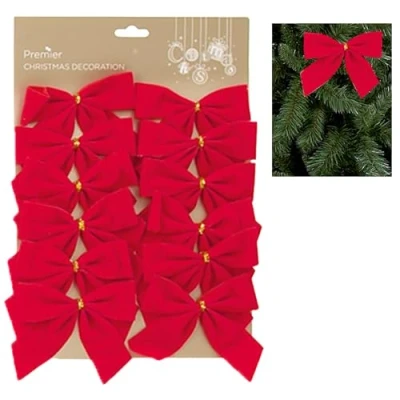 Image of Widdle Gifts Red Velvet Bows Christmas Tree Decoration, Present, Crafting or Wreath Decoration. (12 Pack 12cm 6732)