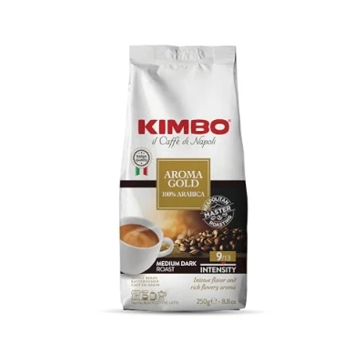 Image of Kimbo Coffee, Aroma Gold 100% Arabica, Whole Coffee Beans, Medium Dark Roast, 9/13, Italian 1 x 250g