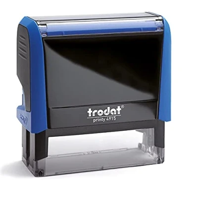Image of Trodat Printy 4915 Personalised Stamp Ideal for Creating Business, Office and Teacher Stamps Impressions Size 68 x 23 mm Up to 6 Lines of Custom Text (Blue)