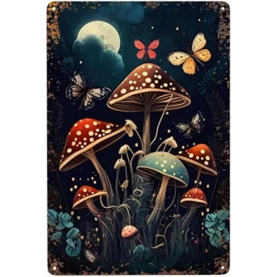 Image of Vintage Metal Tin Sign Mushroom Funny Signs Posters For Home Kitchen Office Coffee Bar Wall Art 12x16 Inch