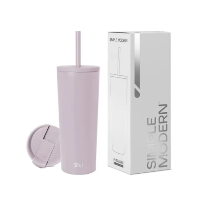 Image of Simple Modern Insulated Tumbler with Straw and Lid Iced Coffee Cup Reusable Stainless Steel Water Bottle Travel Mug Gifts for Women Men Classic Collection 710ml Lavender Mist