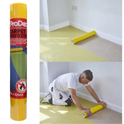 Image of ProDec 25m Carpet Protector Roll Strong Self Adhesive Plastic Protector, Fully Waterproof Heavy Duty Stair Protection, Clear Sticky Back Floor Protectors