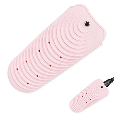 Image of Heat Resistant Silicone Mat Pouch for Hair Straightener, Non Slip Travel Pad Cover Curling &amp; Flat Iron, Portable Styling Holder Curler Wand and Hot Waver (Pink)