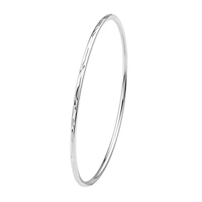 Image of Mecool S925 Sterling Silver Bangle Bracelet with Simple Carved Flower Patterns Inside Diameter 2.63&quot;