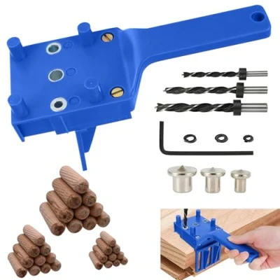 Image of Dowel Jig Kit with Drill Guide Block, 41Pcs Woodworking 6/8/10mm Handheld Bit Tools Professional Doweling Hole Saw Metal Sleeve Wood Drilling Set