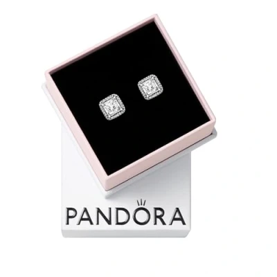 Image of Pandora Timeless Square Sparkling Halo silver stud earrings with clear cubic zirconia