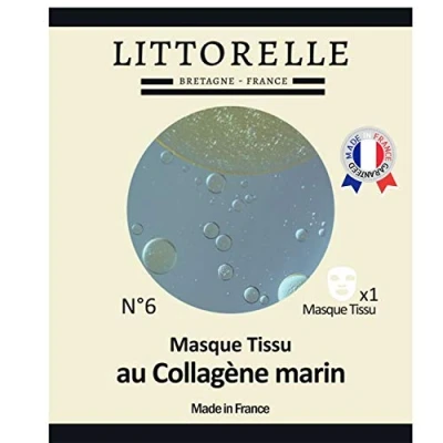 Image of Littorelle 1x Tissue Face Mask Moisturising Serum with Collagen and Vitamin E Made in France Moisturising, Plumping, Revitalising Anti Aging, Wrinkle Sheet for All Skin Types