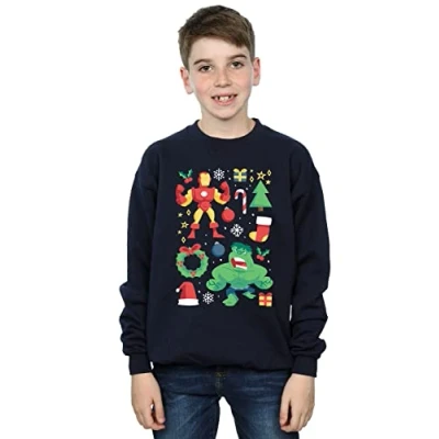 Image of Marvel Boys Iron Man and Hulk Christmas Day Sweatshirt Navy Blue 3 4 Years