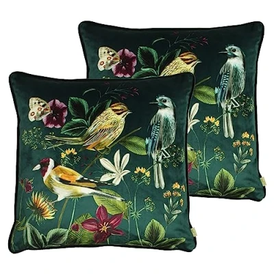 Image of Evans Lichfield Midnight Garden Feather Filled Cushions Twin Pack, Green, 43 x 43cm