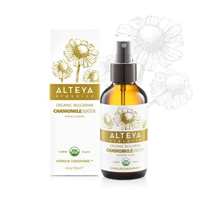 Image of Alteya Organic Chamomile Water Spray 120 ml Glass Bottle USDA Certified Floral Steam Distilled from Fresh Anthemis Nobilis Flowers Hydrating, Soothing and Calming