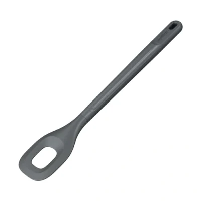Image of Zyliss Slotted Square Mixing Spoon, Sustainable Wheat Straw/Nylon, Kitchen Spoon for Cooking and Baking, Heat Resistant Nylon Head, Beluga Grey, 30cm x 5.5cm, Dishwasher Safe