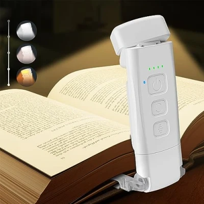 Image of Zivacate Book Reading Light with Auto Off Timer, 3 Colors &amp; 5 Brightness Dimmable Lamp, [Eye Caring USB Rechargeable] Clip on Lights for Books in Bed, 80 hr Battery Life(White)