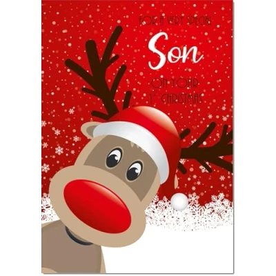 Image of doodlecards Sons 1st First Christmas Card Rudolph in Snow Medium Size for with Plain Envelope
