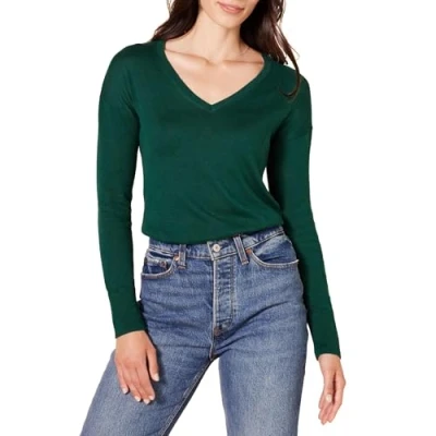 Image of Amazon Essentials Women&#039;s Lightweight Long Sleeved V Neck Tunic Sweater (Available in Plus Size), Dark Green, 4XL
