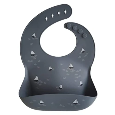 Image of mushie Baby Silicone Bib Adjustable Fit Waterproof Bibs Easy Wipe Feeding 4 Sizes with Deep Front Pockets 100% BPA and Phthalate Free (Boats)